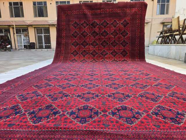 10??20 Ft Oversize Red Navy Handmade Afghan Large Wool Rug, Conference Hall Carpet - image 1