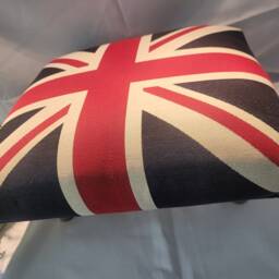 Modern Vibrant Union Jack Fabric Upholstered Footstool, Pin Detail - thumbnail 4