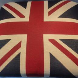 Modern Vibrant Union Jack Fabric Upholstered Footstool, Pin Detail - thumbnail 3