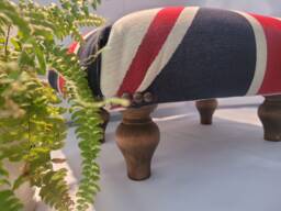Modern Vibrant Union Jack Fabric Upholstered Footstool, Pin Detail - thumbnail 1