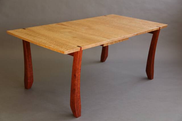 Quilted Maple Dining Table Modern Exotic Wood Desk With Hand-Shaped Legs - image 1