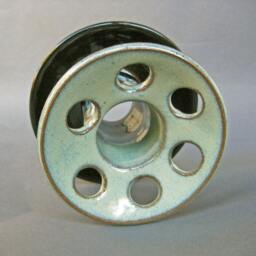 Toothbrush & Toothpaste Holder 6 Slots, Handmade Ceramic in Green Black - thumbnail 3
