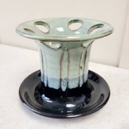 Toothbrush & Toothpaste Holder 6 Slots, Handmade Ceramic in Green Black - thumbnail 2