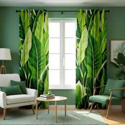 Tropical Green Banana Leaf Curtains, Bold Botanical Jungle Print Drapes, Nature Inspired Window Panels For Living Room Or Bedroom - thumbnail 2