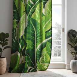 Tropical Green Banana Leaf Curtains, Bold Botanical Jungle Print Drapes, Nature Inspired Window Panels For Living Room Or Bedroom - thumbnail 1