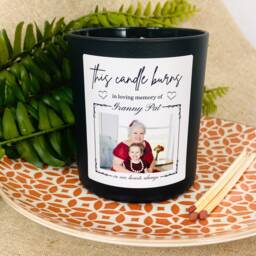 Personalised Bereavement Photo Candle - Remembrance - Memoriam With Sympathy This Burns in Loving Memory Of Black Glass Jar - thumbnail 1