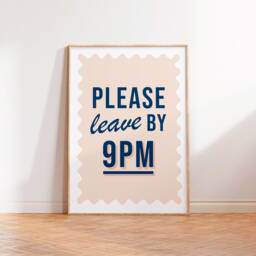 Please Leave By 9Pm Print, Entryway Wall Art, Colourful Quote Unframed A5 A4 A3 Pink Typography Hallway Prints - thumbnail 2