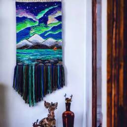 Aurora Night Sky Lights - Mountain Tapestry Wall Decor Weaving Landscape Wall Art Macrame Textile Woven Hanging Handmade - thumbnail 4