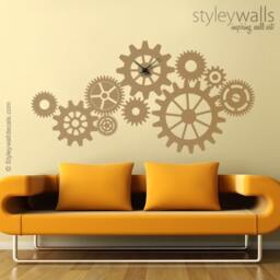 Clock Wall Decal, Sticker, Cogwheels Gears Living Room Office Decor, Modern Decor - thumbnail 1