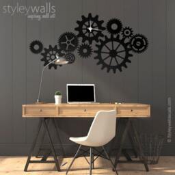 Clock Wall Decal, Sticker, Cogwheels Gears Living Room Office Decor, Modern Decor - thumbnail 2