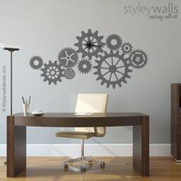 Clock Wall Decal, Sticker, Cogwheels Gears Living Room Office Decor, Modern Decor - thumbnail 3