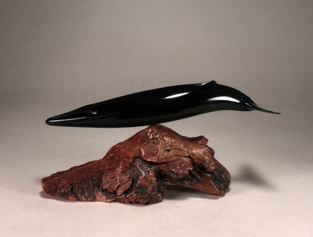 Fin Whale From John Perry 14In Long Ebonite Sculpture On Burlwood Base - image 1
