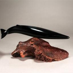 Fin Whale From John Perry 14In Long Ebonite Sculpture On Burlwood Base - thumbnail 2