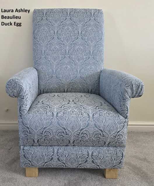 Handcrafted Adult Armchair Laura Ashley Awning Stripe Fabric Blue Grey Chair Josette Navy Keswick Keynes Bacall Accent Small Bedroom - image 1