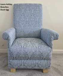 Handcrafted Adult Armchair Laura Ashley Awning Stripe Fabric Blue Grey Chair Josette Navy Keswick Keynes Bacall Accent Small Bedroom - thumbnail 1