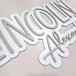 Large Wood Personalised Name Sign Custom First Second Names Wall Art Nursery Bedroom Kids Room - thumbnail 3