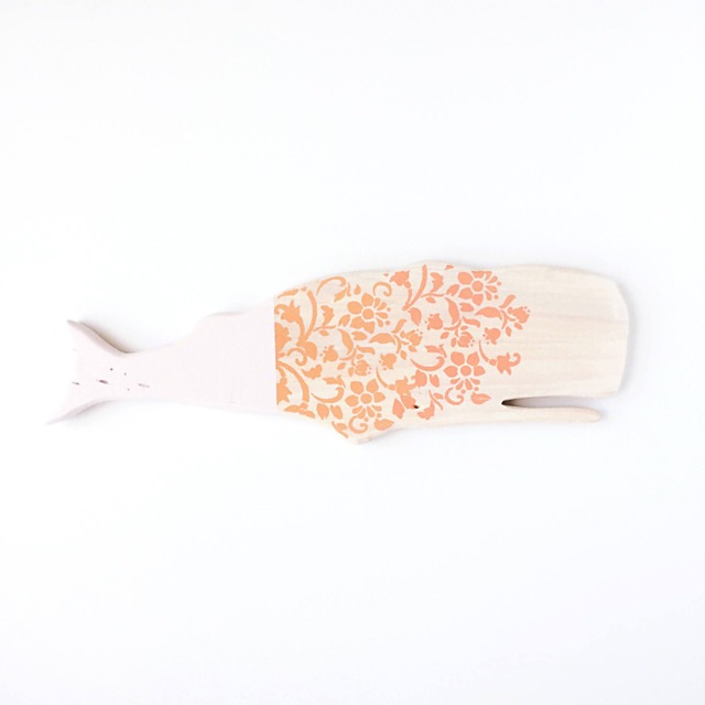 Wooden Whale Peach + Pink Floral, Whitewashed, Decor, Wood Silhouette, Minimal Scandinavian Wall Art, Folk, Boho, Nautical, Gift W176 - image 1