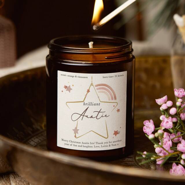 Personalised Auntie Christmas Candle Gift Star Label, Soy Wax - image 1