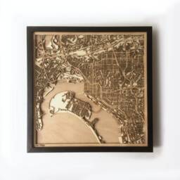 San Diego Wooden Map Art - 3D Laser Cut City Streets, Framed Plywood - thumbnail 1