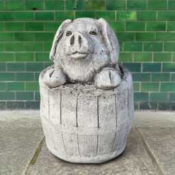 Large Stone Pig in Barrel Statue Concrete Garden Decor Cement Piglet Sculpture Rustic Farm Animal Ornament Cute Cement Lover Gift - thumbnail 1