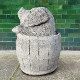 Large Stone Pig in Barrel Statue Concrete Garden Decor Cement Piglet Sculpture Rustic Farm Animal Ornament Cute Cement Lover Gift - thumbnail 4