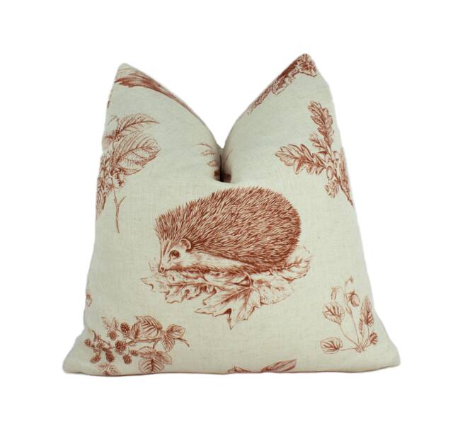 Sanderson - Squirrel & Hedgehog Henna/Wheat Cushion Cover Throw Pillow Designer Home Decor - image 1