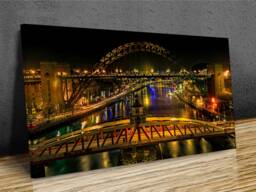 The Tyne Bridge, Newcastle, Reflections Yellow Lights, Sunset , Museum, United Kingdom, Mounted Canvas Wall Art Print Ready To Hang - thumbnail 1