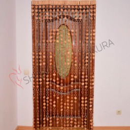 "Handmade Beech Wood Beaded Door Curtain ""Leaves" - thumbnail 2