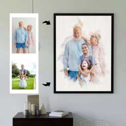 Custom Watercolour Family Portrait Photo Merge Memorial Gift - thumbnail 3