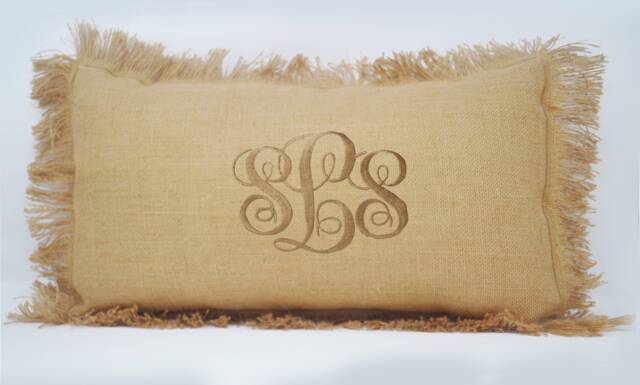 Monogram Pillow Cover, Burlap Initial Throw Pillow, Custom Lumbar Rustic Farmhouse Cottage - image 1