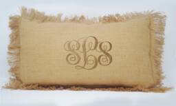Monogram Pillow Cover, Burlap Initial Throw Pillow, Custom Lumbar Rustic Farmhouse Cottage - thumbnail 1