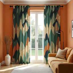 Abstract Mountain Landscape Curtains, Earthy Green & Terracotta Scenic Drapes, Modern Window Treatment, Custom Length Panels - thumbnail 3