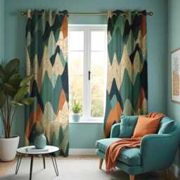 Abstract Mountain Landscape Curtains, Earthy Green & Terracotta Scenic Drapes, Modern Window Treatment, Custom Length Panels