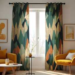 Abstract Mountain Landscape Curtains, Earthy Green & Terracotta Scenic Drapes, Modern Window Treatment, Custom Length Panels - thumbnail 2
