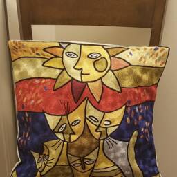 "Handmade Silk Embroidery Cushion Cover Abstract Cat Design - 16""x16" - thumbnail 3