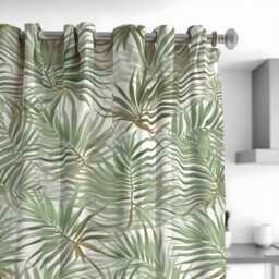 Green Palm Curtains, Tropical Botanical Leaf Pattern Drapes, Custom Made Window Panels For Modern Natural Home Interiors - thumbnail 2
