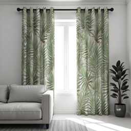 Green Palm Curtains, Tropical Botanical Leaf Pattern Drapes, Custom Made Window Panels For Modern Natural Home Interiors - thumbnail 3