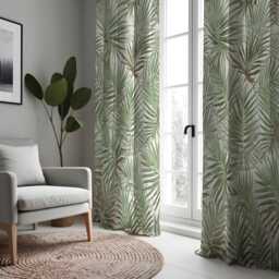 Green Palm Curtains, Tropical Botanical Leaf Pattern Drapes, Custom Made Window Panels For Modern Natural Home Interiors - thumbnail 4