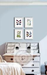 Butterflies & Wildflowers Wall Art Prints Set Of 4 Girl Room Decor, Spring Room Decoration, #spring402 - thumbnail 1