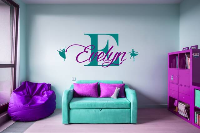 Ballerina Wall Decal, Custom Ballet Art, Silhouette Decor, Girls Dance Room Decoration, Personalized Name Sign - image 1