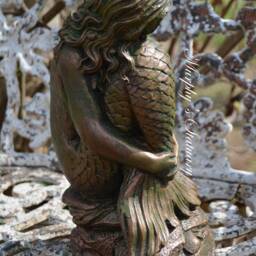 Mermaid Solid Concrete Statue Antique Hand Painted Aged Bronze Finished - thumbnail 3