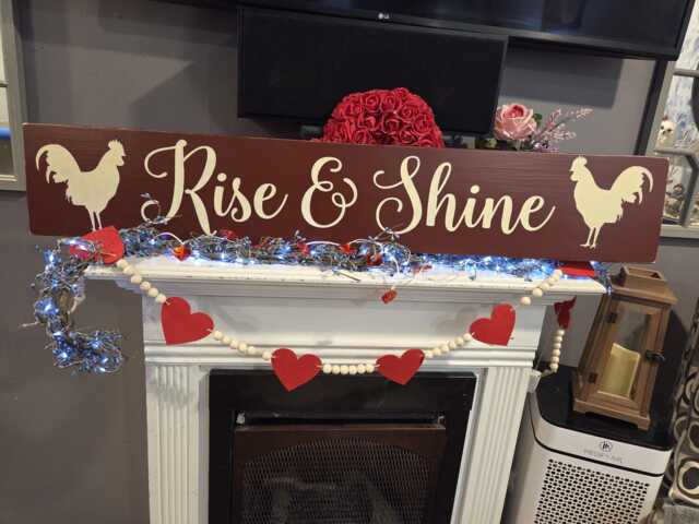 Rise & Shine Sign Horizontal Large Wall Hanging Rustic Distressed Wood Primitive Farmhouse Kitchen Rooster Decoration Housewarming Gift - image 1