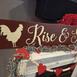 Rise & Shine Sign Horizontal Large Wall Hanging Rustic Distressed Wood Primitive Farmhouse Kitchen Rooster Decoration Housewarming Gift - thumbnail 3
