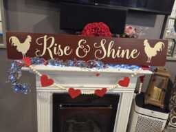 Rise & Shine Sign Horizontal Large Wall Hanging Rustic Distressed Wood Primitive Farmhouse Kitchen Rooster Decoration Housewarming Gift - thumbnail 1