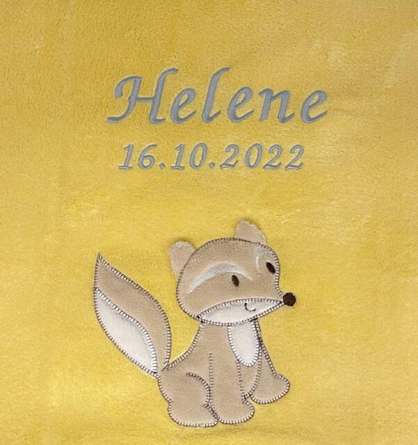 Baby Blanket Embroidered With Name & Date/Yellow-Fox - image 1