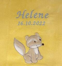 Baby Blanket Embroidered With Name & Date/Yellow Fox