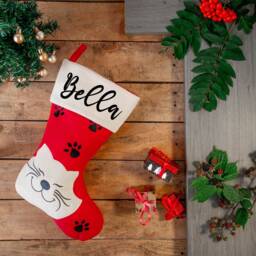 Personalised Dog Or Cat Stocking For Pets - Christmas Embroidered With Name Xmas Treat Bag Red Pet Head - thumbnail 3