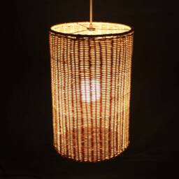 "Cylindrical Rattan Pendant Light, Handwoven Ceiling Lighting, Rustic Hanging Lamp, Lampshade W9.8"" By H15.7" - thumbnail 2