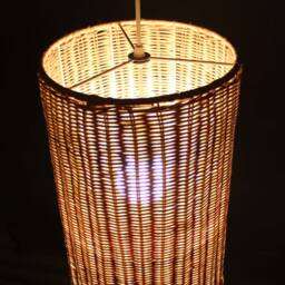 "Cylindrical Rattan Pendant Light, Handwoven Ceiling Lighting, Rustic Hanging Lamp, Lampshade W9.8"" By H15.7" - thumbnail 3