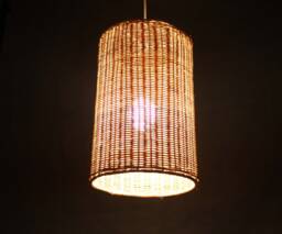 "Cylindrical Rattan Pendant Light, Handwoven Ceiling Lighting, Rustic Hanging Lamp, Lampshade W9.8"" By H15.7"